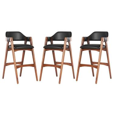 Imagem de Kit 3 Banqueta Alta em Madeira Lina Estofada Couríssimo Preto CCS