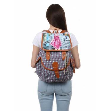 Imagem de Mochila Feminina Cinza Flores Paris Retrô Artística