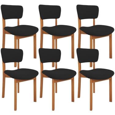 Imagem de Kit 06 Cadeiras Para Sala De Jantar Cozinha Living Estofada Dara L02 Suede Preto - Lyam Decor