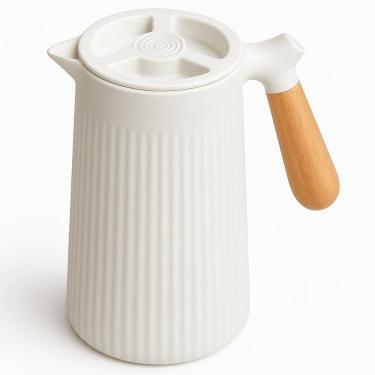 Imagem de Garrafa Térmica Nórdica Florença 1L em Vidro e PP com Cabo de Madeira Branco em Casa Tem