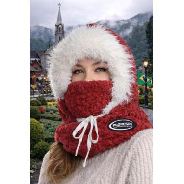 Imagem de Touca Gorro Inverno Peluciado 3 em 1 Unissex Cor:Branco e vermelhoTama