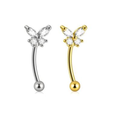 Imagem de Piercing Curvo Borboleta com Zircônias Titânio G23 Ouro PVD Cor:Dourad