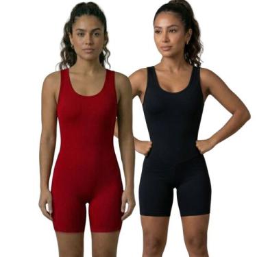 Imagem de KIT 2 Macaquinho Fitness Liso Bella Fiore Sem Bojo Suplex Roupa Academ