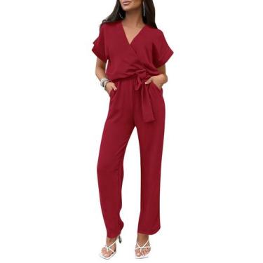 Imagem de Mono Enterizo PRETTYGARDEN con Cruzado y Escote en V, Color Vino, Tall