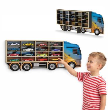 Imagem de Expositor para Carrinhos Painel Expositor para 20 Unidades Junges Mdf Estilo Caminhão Parede e Mesa Yeet