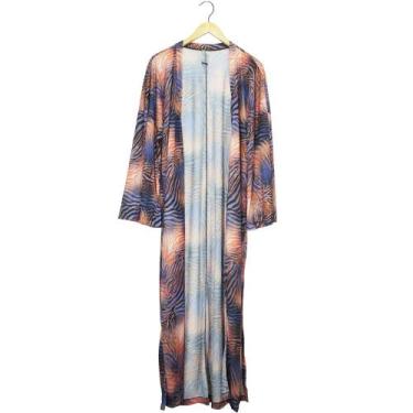 Imagem de Kimono Labellamafia Malha Beachwear Azul Estampado Feminino, Azul, U
