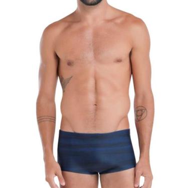 Imagem de Sunga Praia Slip Mash Laterais Largas Estampada Microfibra, Marinho, P