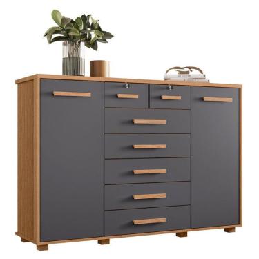 Imagem de Cômoda Fontana 7 Gavetas e 2 Portas MDP Puxador MDF Freijo Titanium Albatroz Móveis