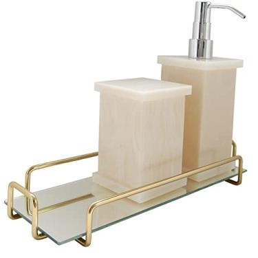 Imagem de Bandeja Espelhada Para Banheiro 11x29cm Bandeja Decorativa Retangular Dourada