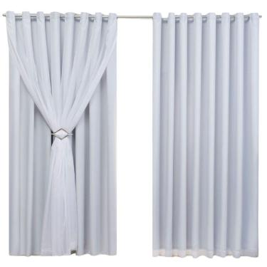Imagem de Cortina Blackout 4,00m X 2,60m Sala Quarto Tecido Com Voil + Presilha Moderna -Gelo
