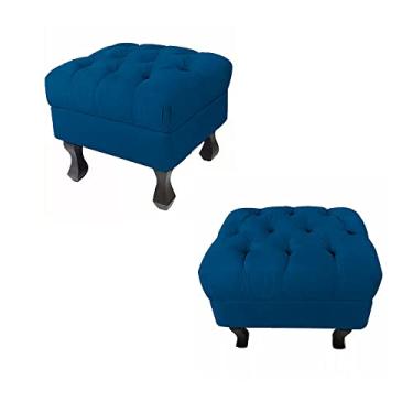 Imagem de Kit 02 Puffs Retrô Fixo Luis Xv Capitonê Suede Azul Royal - DS Estofados