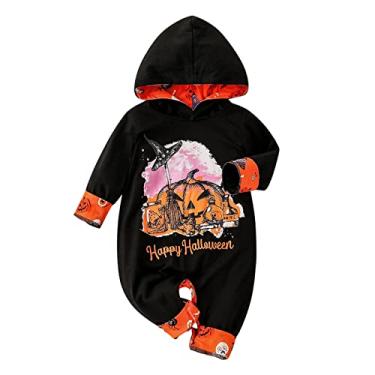 Imagem de Macacão com capuz para bebês recém-nascidos e meninas, Halloween, manga comprida, abóbora (preto, 0-6 meses)