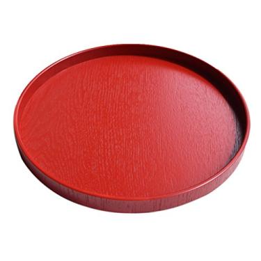 Imagem de Bandeja de madeira para café da manhã, comida, rústica redonda, prato de café da manhã, vermelho, 30 cm