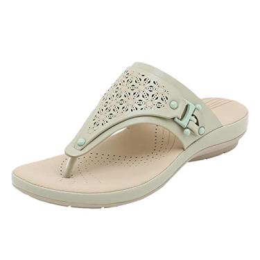 Imagem de Sandálias femininas de verão cor sólida slip on casual bico aberto anabela sapatos de praia confortáveis chinelos sandálias terra para mulheres tamanho 10 (verde, 8)