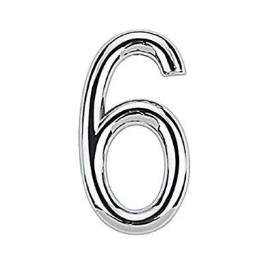 Imagem de BemFixa Numero 06 - 75mm Zamac Cromado Autoadesivo