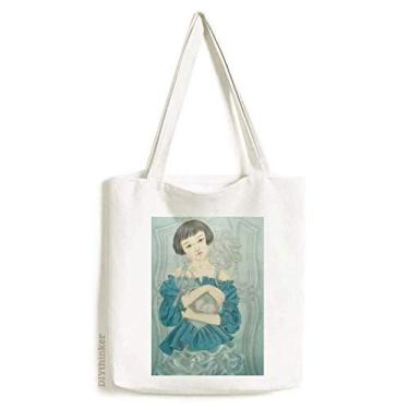 Imagem de Bolsa de lona com pintura chinesa azul vestido de beleza bolsa de compras casual bolsa de mão