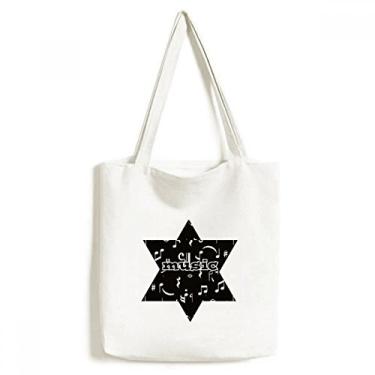 Imagem de Bolsa de lona preta preta com barra de música e notas