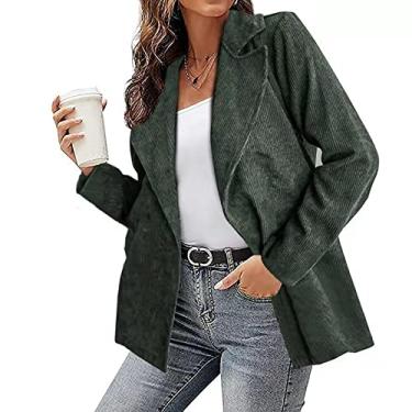 Imagem de Blazer feminino de cor sólida para trabalho jaqueta, cardigã de veludo cotelê, jaqueta, roupa de trabalho, frente aberta, manga comprida, casual, ternos slim fit, verde, P
