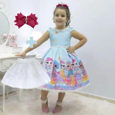 Kit Vestido infantil Festa Junina xadrez + saia filó + laço cabelo