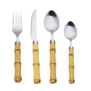 Imagem de Faqueiro Bambu Natural Inox Luxo 24peças Lyor