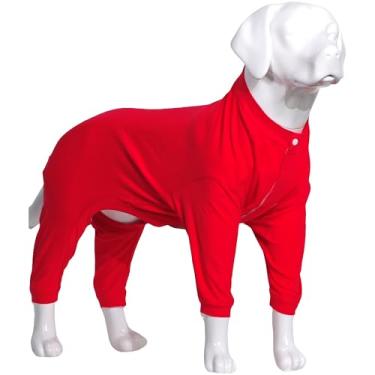 Imagem de Lovelonglong Pijama leve para cães de 1,8 m, macacão de algodão puro com 4 pernas, macacão para cães, fantasia elegante para filhotes de cachorro para cães grandes e pequenos, vermelho, GG