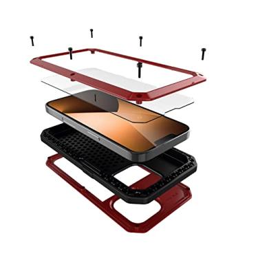 Imagem de Capa para iPhone 14 Pro, capa protetora de corpo inteiro Marrkey 360 resistente à prova de choque [armadura resistente] capa de metal de liga de alumínio com protetor de tela integrado de silicone para Apple iPhone 14 Pro 6,1 polegadas - vermelha