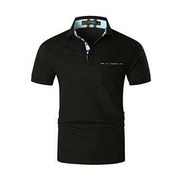 Imagem de LIUPMWE Camisa polo masculina manga curta xadrez patchwork gola polo com bolso, Dt06-preto, GG