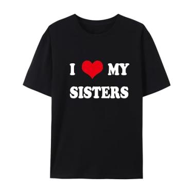 Imagem de Camiseta de manga curta unissex I Love My Sisters - Camiseta combinando para a família, Preto, GG