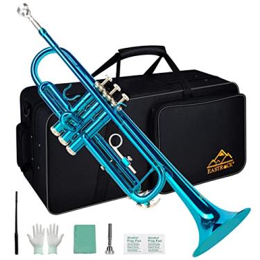 Imagem de EASTROCK Conjunto de trompete padrão Bb Trumpet com estojo de transporte, luvas, bocal 7C e kit de limpeza (azul marinho)