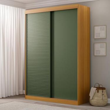Imagem de Guarda-roupa Solteiro 2 Portas 1 Porta Ripada Samambaia Cabecasa Carvalho/Verde