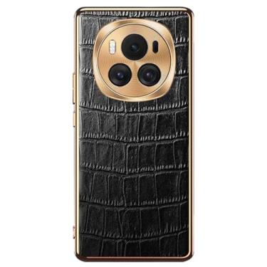 Imagem de LTLMYDAM Capa de couro para Honor Magic 6 Pro/6, capa clássica de relevo de crocodilo para proteção de lente de câmera à prova de choque fina, preta, 6