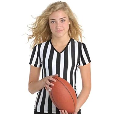 Imagem de Amoy Camisa de árbitro feminina fantasia de Natal manga curta jersey preto e branco listrado oficial árbitro acessórios uniforme futebol basquete futebol GG2