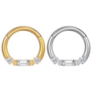 Imagem de Piercing septo helix conch Argola Titânio Pvd Detalhes 3 Zircônias Cravejadas 1,2x8mm (Dourado)