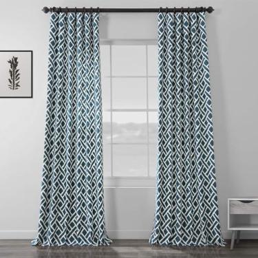 Imagem de HPD Half Price Drapes PRCT-D07D-96 Cortina de algodão estampada (1 painel), 127 x 246, azul martinica