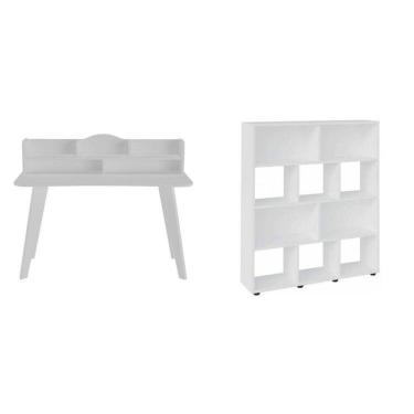 Imagem de Kit 2 Peças com Escrivaninha 120cm e Estante para Livros com 10 Nichos Branco