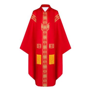 Imagem de CIYASHEH Roupão de gola redonda para igreja casula de padre católico sem sexo com estola de pastor