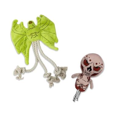 Imagem de design LAB, Inc. Stranger Things Produto oficial | Brinquedos legais para cães com corda e Squeakers | Vecna & Demobat Conjunto de 2 pacotes | Brinquedo interativo para cães para brincadeiras