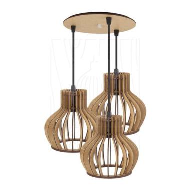 Imagem de Luminária Pendente Triplo Madeira Circus 15cm CR Rústico - Madelumi