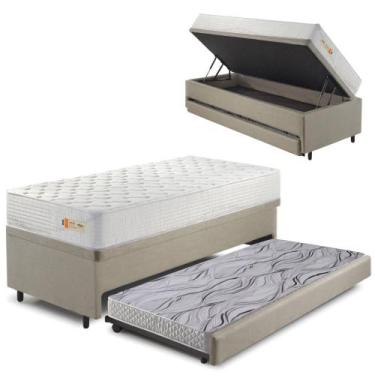 Imagem de Bicama Box Baú Linho Bege 88x188 com Colchão Ecoline D33 Ecoflex - Cam