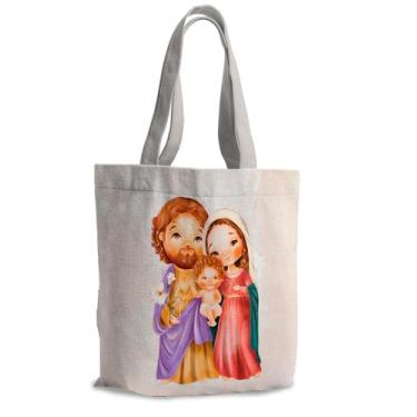 Imagem de Bolsa Sacola Artesanal de Tecido Sagrada Família Aquarela - Core Decor