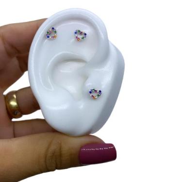 Imagem de Piercing Orelha Coração Vazado Prata 925 Tragus Hélix Flet - RaraSteel