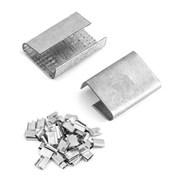 Imagem de QWORK Selos de embalagem abertos (encaixe) (200 peças) para tiras de banda de 1,5 cm de largura, clipes de metal para proteger a embalagem e faixas de tiras de paletes