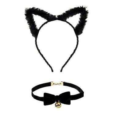 Imagem de Delicate Dew Faixa de cabelo feminina com glitter para cosplay e gatinho preto, Faixa de cabeça de feltro/gola, tamanho �nico
