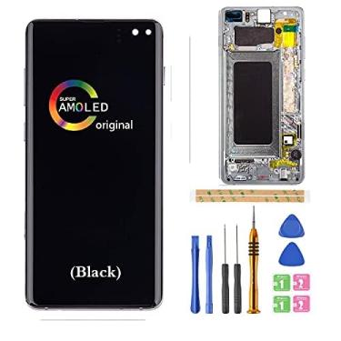 Imagem de [Moldura branca prisma] para Samsung Galaxy S10+ Plus G975 G975F/DS G975U G975U G975W AMOLED LCD digitalizador tela sensível ao toque peça de reposição 16.3 cm (branco)
