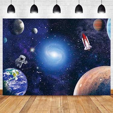 Imagem de MAQTT 1,5 x 3 pés espaço sideral planeta cósmico pano de fundo fotografia galáxia astronauta foguete decoração festa de aniversário infantil recém-nascido bebê show crianças chuveiro fundo foto