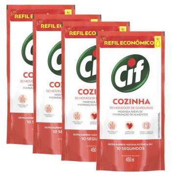Imagem de Kit 4 Refis Limpador CIF Ultra Rápido Desengordurante 450ml