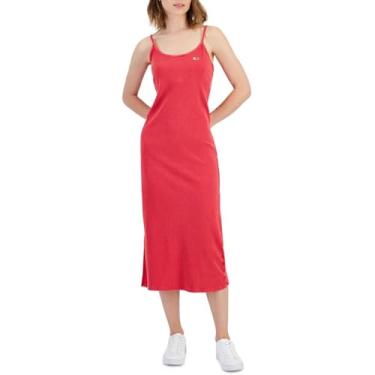 Imagem de Tommy Hilfiger Vestido midi sem mangas lavado com nervuras, Escarlate, M