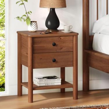 Imagem de Mesa de Cabeceira 2 gavetas Madeira Apoana Castanho Corrediças Telescó