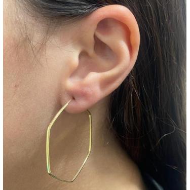 Imagem de Par de Brincos de Ouro 18k - Argola Sextavada 1mm - 4,0cm - Gardenia J