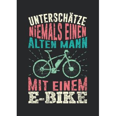 Imagem de Notizbuch A4 kariert mit Softcover Design: Alter Mann mit E-Bike Geschenk Spruch Vintage Fahrrad Männer: 120 karierte DIN A4 Seiten